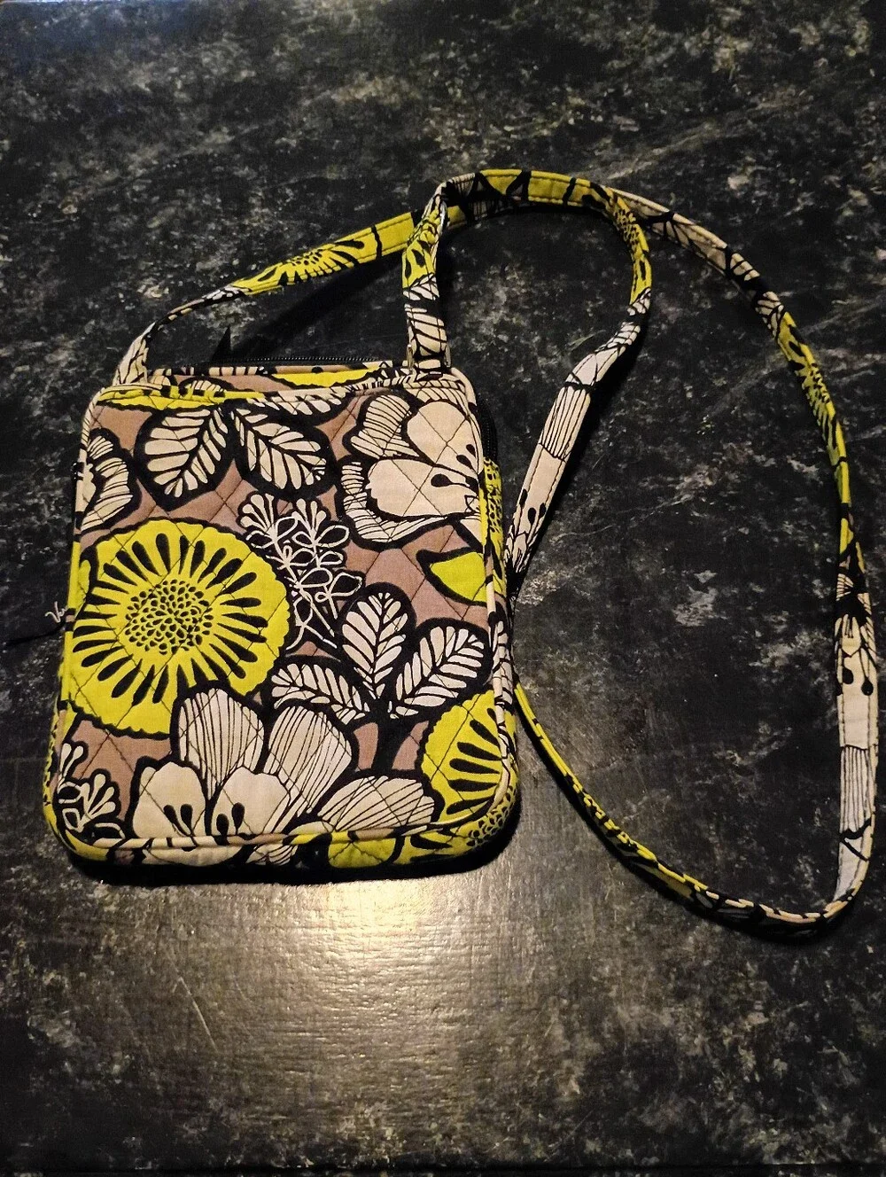 Quilted Floral Crossbody Vera Bradley Bag in Lime Green, Gray, Black And White